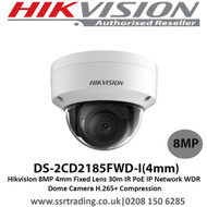  Hikvision  8MP 4mm Fixed Lens 30m IR H.265+ Compression  PoE IP Network WDR Dome Camera - DS-2CD2185FWD-I