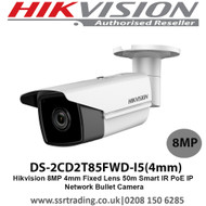  Hikvision 8MP 4mm Fixed Lens 50m Smart IR PoE IP  Network Bullet Camera-DS-2CD2T85FWD-I5