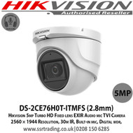 Hikvision 5MP 2.8mm Fixed lens 30m IR Built-in mic IP67 EXIR WDR 4 in 1 video output (switchable TVI/AHD/CVI/CVBS) Turret Camera - DS-2CE76H0T-ITMFS