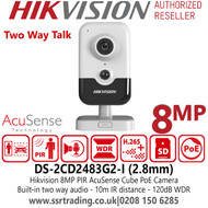 Hikvision DS-2CD2483G2-I (2.8mm) 8MP PIR AcuSense Audio Cube IP PoE Camera with 2.8mm Fixed Lens, 10m IR Distance, Built-in Two-Way Audio, 120 dB WDR, Efficient H.265+ Compression Technology 