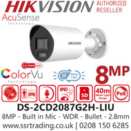 Hikvision 8MP Smart Hybrid Light PoE Camera - DS-2CD2087G2H-LIU (2.8mm)