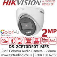 Hikvision 2MP ColorVu Audio TVI Camera - DS-2CE70DF0T-MFS (2.8mm)