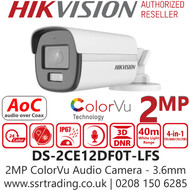 Hikvision 2MP Full HD 1080p Smart Hybrid Light with ColorVu 4-in-1 TVI Bullet Camera with 3.6mm Fixed Lens - DS-2CE12DF0T-LFS (3.6mm) 
