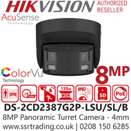 Hikvision 8MP Panoramic ColorVu AcuSense Turret PoE Camera with 4mm Fixed Lens - DS-2CD2387G2P-LSU/SL/Black