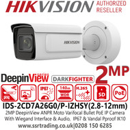 IDS-2CD7A26G0/P-IZHSY (2.8-12mm) Hikvision 2MP Motorized Varifocal Licence Plate Recognition PoE IP Camera with Wiegand Interface & Audio 