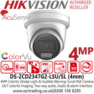 DS-2CD2347G2-LSU/SL(4mm) Hikvision 4MP ColorVu Strobe Light and Audible Warning Fixed Lens Turret Network PoE Camera