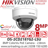 Hikvision DS-2CD2187G2-LSU 4K/8MP ColorVu AcuSense 2.8mm Fixed Lens Dome IP PoE Camera 