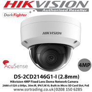 Hikvision 4MP 2.8mm Fixed Lens 30m IR Darfighter AcuSense IP67 IK10 Dome Network Camera - (DS-2CD2146G1-I)