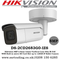  Hikvision DS-2CD2683G0-IZS 8MP 4K 2.8-12mm Varifocal Lens 50m IR IP67 IK10 WDR EASYIP 2.0 IP Network Bullet Camera - 