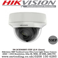 Hikvision 5MP 2.8-12mm Motorised Varifocal Lens 60m IR Ultra - Low Light AHD/TVI EXIR Dome Camera - (DS-2CE56H8T-ITZF)