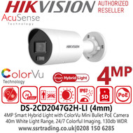 Hikvision 4MP Smart Hybrid Light with ColorVu Mini Bullet IP PoE Camera - DS-2CD2047G2H-LI (4mm)