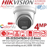 Hikvision 4MP Smart Hybrid Light with ColorVu Turret IP PoE Camera - DS-2CD2347G2H-LI (2.8mm) 