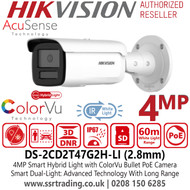 Hikvision 4MP Smart Hybrid Light with ColorVu Bullet IP PoE Camera - DS-2CD2T47G2H-LI (2.8mm)