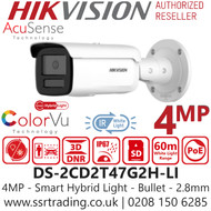 Hikvision 4MP Bullet PoE Camera-DS-2CD2T47G2H-LI (2.8mm)