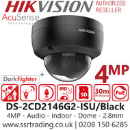 Hikvision  4MP Audio AcuSense IP PoE Vandal Indoor Dome Camera - DS-2CD2146G2-ISU/Black (2.8mm)