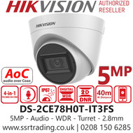 Hikvision DS-2CE78H0T-IT3FS (2.8mm) 5MP Audio AoC EXIR Turret Camera with 40m IR Range