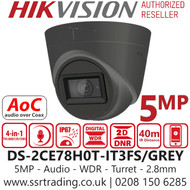 Hikvision DS-2CE78H0T-IT3FS/Grey 5MP Built-in Mic AoC 40m IR Range EXIR Grey Turret Camera  with 2.8mm Fixed Lens