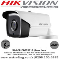 Hikvision 2MP 6mm Fixed Lens 20m IR IP66 Outdoor HD 1080p PoC EXIR Bullet Camera - (DS-2CE16D0T-IT1E)