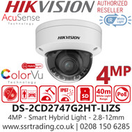 Hikvision 4MP IP PoE Smart Hybrid Light with ColorVu Motorized Varifocal Lens Dome Camera -  DS-2CD2747G2HT-LIZS (2.8-12mm)