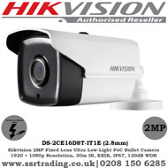 Hikvision 2MP 2.8mm Fixed Lens 30m IR IP67 Ultra Low Light EXIR TVI PoC Bullet Camera - (DS-2CE16D8T-IT1E)