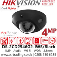 Hikvision 4MP Audio Wi-Fi Mini Dome PoE Camera - DS-2CD2546G2-IWS/Black (2.8mm)