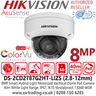 Hikvision 8MP Smart Hybrid Light with ColorVu Motorized Varifocal 4K Dome IP PoE Camera - DS-2CD2787G2HT-LIZS (2.8-12mm)
