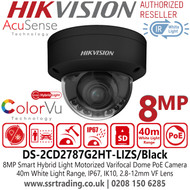 Hikvision 4K Smart Hybrid Light with Color IP PoE Dome Camera - DS-2CD2787G2HT-LIZS /Black(2.8-12mm)