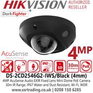 Hikvision DS-2CD2546G2-IWS/Black 4MP Audio Wi-Fi Mini Dome PoE Camera with 4mm Fixed Lens