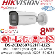 Hikvision 8MP Smart Hybrid Light PoE Camera - DS-2CD2687G2HT-LIZS (2.8-12mm)
