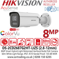 Hikvision 8MP Smart Hybrid Light with ColorVu Motorized Varifocal Bullet IP PoE Camera - DS-2CD2687G2HT-LIZS (2.8-12mm)