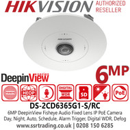 6MP Fisheye Camera, Hikvision Audio DeepinView Fisheye Network Camera with Fixed focal lens 1.16 mm, 4 Built-in Microphones - DS-2CD6365G1-S/RC (1.16mm)