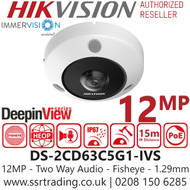 Hikvision 12MP DeepinView IR Fisheye PoE Camera - DS-2CD63C5G1-IVS (1.29mm)
