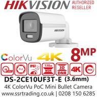 Hikvision 8MP ColorVu PoC Mini Bullet Camera - DS-2CE10UF3T-E (3.6mm) 