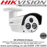  Hikvision 3MP 6mm Fixed Lens 50m IR IP66 PoE EASYIP 2.0 IP Network Bullet Camera - (DS-2CD2232-I5)