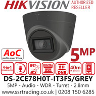 Hikvision 5MP Built-in Mic AoC 40m IR Range EXIR Grey Turret Camera with 2.8mm Fixed Lens - DS-2CE78H0T-IT3FS/Grey