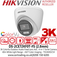 Hikvision 3K Outdoor ColorVu Audio AoC 4-in-1 Turret Camera with 2.8mm Fixed Lens - DS-2CE72KF0T-FS (2.8mm)