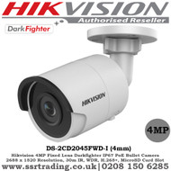  Hikvision 4MP 4mm Fixed Lens 30m IR Darkfighter  EASYIP 3.0 IP67 IP Network Bullet Camera - (DS-2CD2045FWD-I)