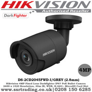  Hikvision 4MP 2.8mm Fixed Lens 30m IR Darkfighter  EASYIP 3.0 IP67 IP Network Bullet Camera - (DS-2CD2045FWD-I/GREY)