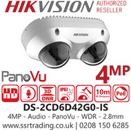 Hikvision IP PoE 4MP Dual-Directional PanoVu Camera with 2.8mm Fixed Lens, Water and Dust Resistant (IP67) and Vandal Resistant (IK10) - DS-2CD6D42G0-IS (2.8mm)