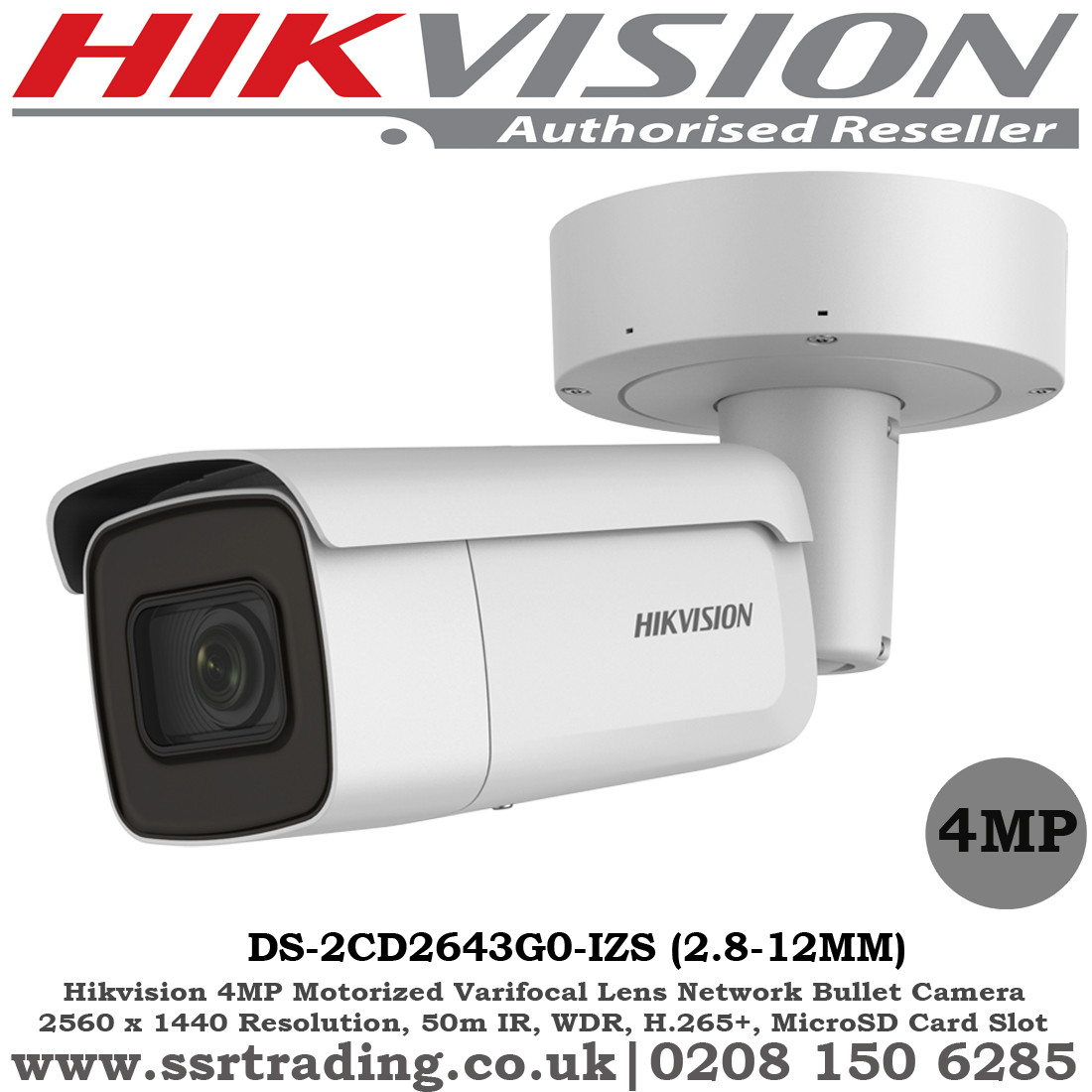 Hikvision 4MP 2.812mm Motorized Varifocal Lens 50m IR IP67 WDR Network