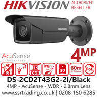 Hikvision 4MP AcuSense Bullet PoE Camera - DS-2CD2T43G2-2I/Black (2.8mm)