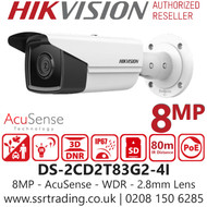Hikvision 8MP/4K AcuSense Bullet PoE Camera - DS-2CD2T83G2-4I (2.8mm)