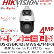 Hikvision IP PoE 4MP TandemVu PTZ Camera with Expansive Night View With up to 100 m IR Distance & 30 m White Light Range - DS-2SE4C425MWG-E/14(F0)