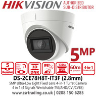 Hikvision 5MP Ultra Low Light 4-in-1 Turret Camera with 2.8mm Fixed Lens, 60m IR Distance, IP67 Water and Dust Resistant, 130dB WDR - DS-2CE78H8T-IT3F (2.8mm)