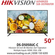 Hikvision DS-D5050UC-C 50-inch 4K Monitor, 24/7 Operation, Narrow Front Bezel 