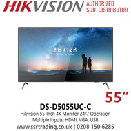 DS-D5055UC-C Hikvision 55-inch 4K Monitor, 24/7 Operation, Narrow Front Bezel, Multiple Inputs: HDMI, VGA, USB 