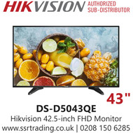 Hikvision 43 inch FHD Monitor, HDMI, VGA, Built-in Speaker, 24/7 Operation - DS-D5043QE