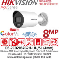 Hikvision 8MP Smart Light PoE Camera - DS-2CD2087G2H-LIU/SL/(4mm)