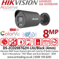 Hikvision DS-2CD2087G2H-LIU/Black 8MP Smart Hybrid Light ColorVu AcuSense Black Mini Bullet IP PoE CCTV Camera with 4mm Fixed Lens, 40m White Light Distance, IP67 Water and Dust Resistant, 130dB WDR 