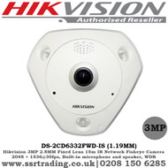 Hikvision 3MP 1.19mm Lens 15m IR Built-in microphone and speaker 120dB WDR Network Fisheye Camera - (DS-2CD6332FWD-IS)